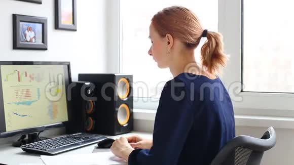 在办公室用电脑工作的女人视频的预览图