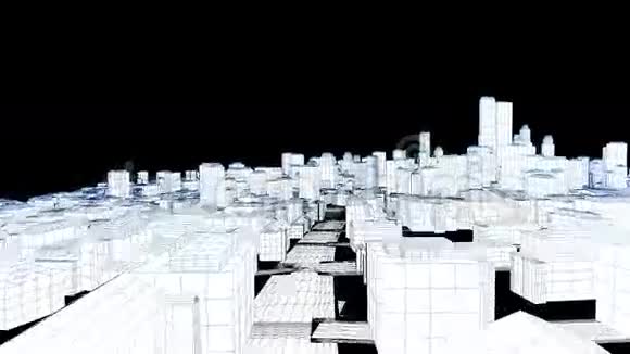 在白茫茫的城市里飞翔边缘发光股票的镜头视频的预览图