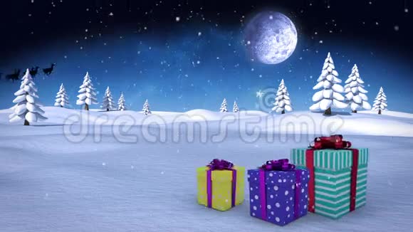 圣诞节礼物出现在冬天的环境中视频的预览图