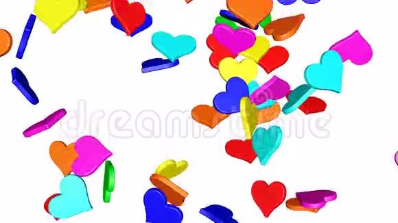 4五颜六色的心落在白色上形成了一堵墙视频的预览图