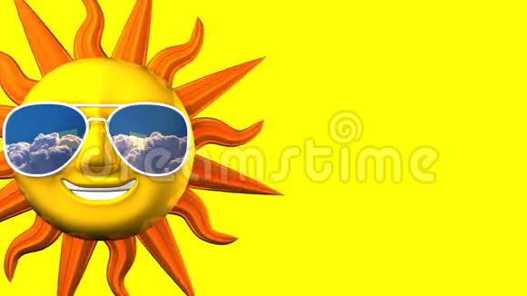 在黄色文字空间上戴着太阳镜的太阳视频的预览图