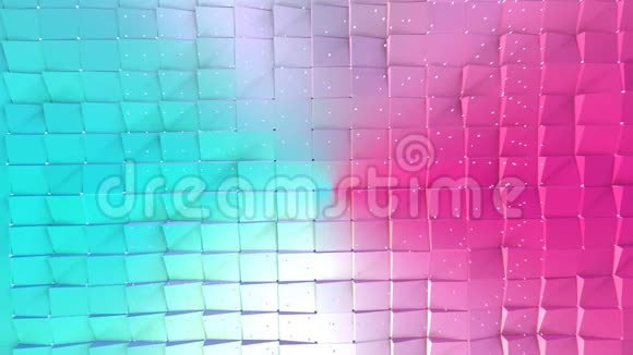抽象简单的蓝色粉红色低聚三维表面和飞行白色晶体作为艺术背景软几何低聚视频的预览图