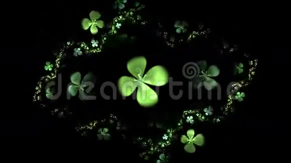绿色四叶三叶植物黑色动画视频的预览图