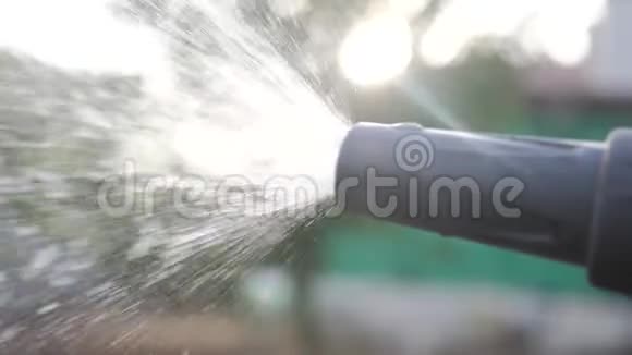 园艺园林护理理念泼水生活方式水慢动作视频拿着花园水管浇水的女人视频的预览图