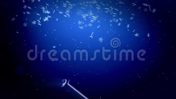 装饰3d雪花在蓝色背景上空中飞舞用作圣诞节新年贺卡或冬季主题或视频的预览图