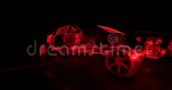 4K未来派红色轿车的抽象变换视频的预览图