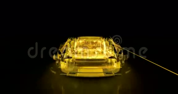4K中一辆未来主义黄色轿车的抽象变换视频的预览图