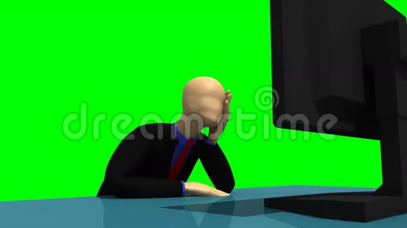 在桌面前代表一个绝望的3dman的动画视频的预览图