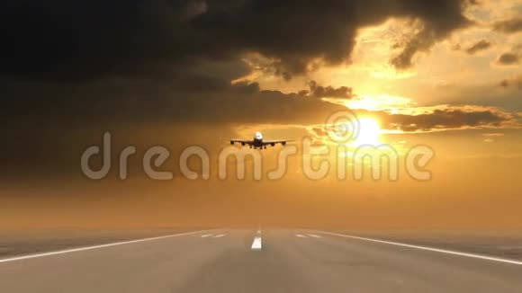 飞机降落在日落的背景下视频的预览图