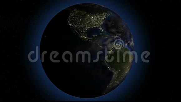 旋转地球与夜灯无缝循环三维动画蓝色外光视频的预览图