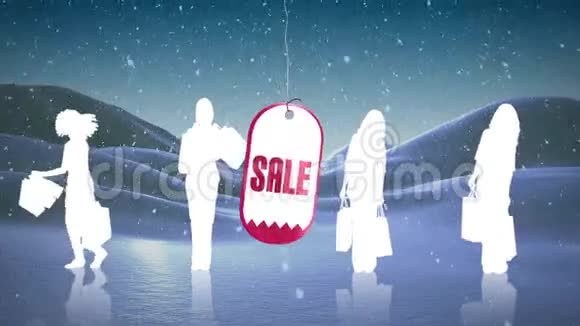 在平静的雪景中剪影的销售广告视频的预览图