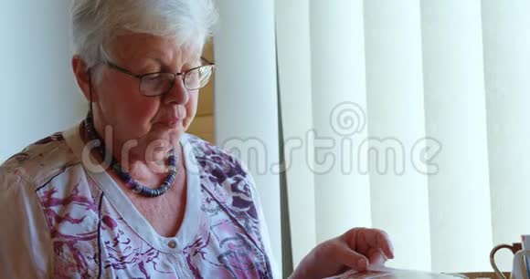 老年妇女读一本书4k视频的预览图