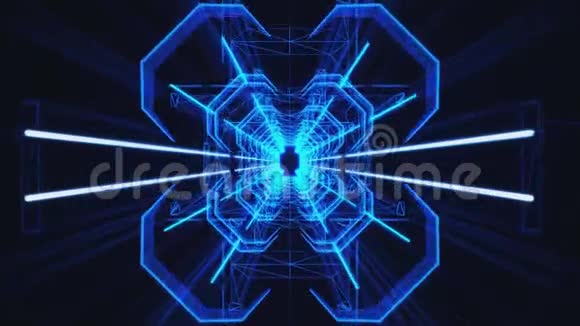 3D蓝霓虹隧道循环运动背景视频的预览图