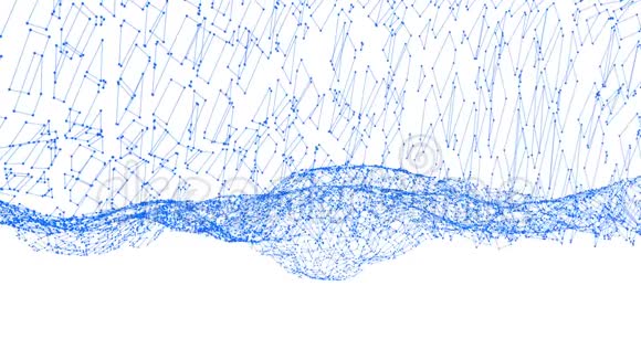 抽象简单的蓝色挥动三维网格或网格作为奇妙的景观蓝色几何振动环境或脉动视频的预览图