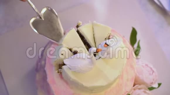 婚礼庆典蛋糕新娘新郎切割视频的预览图