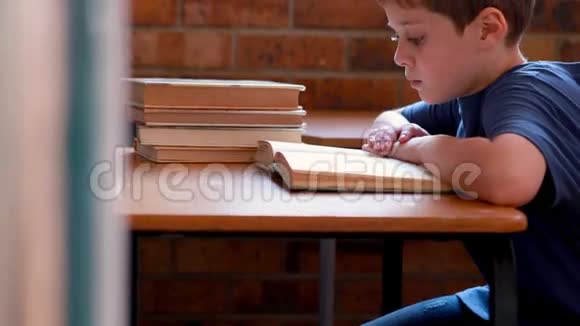 小男孩在教室里看书视频的预览图