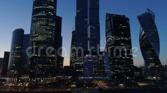 莫斯科国际商务中心摩天大楼的日落照片视频的预览图