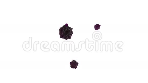 紫罗兰色墨滴落在白色表面三维渲染液体如果汁非常高的细节和阿尔法面具用于视频的预览图