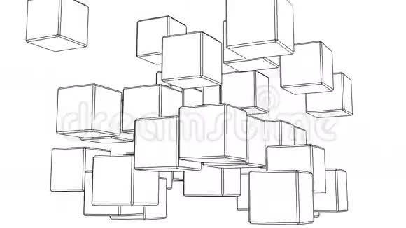 白色背景黑丝框立方体抽象视频的预览图
