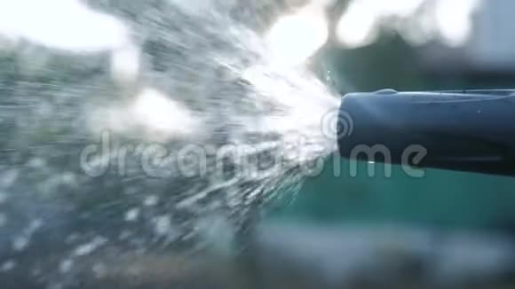 园艺园林护理理念泼水慢动作视频女人拿着生活方式花园水管浇水视频的预览图