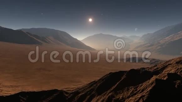 火星上的日落火星山脉从山谷俯瞰视频的预览图