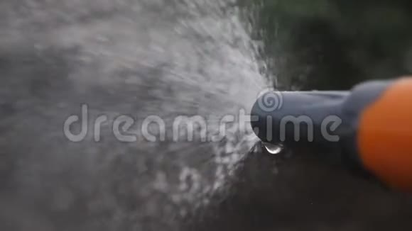 园艺园林护理理念泼水慢动作视频生活方式女人拿着花园水管浇水视频的预览图