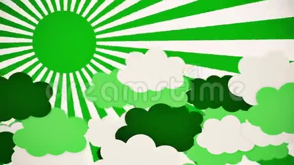 抽象的太阳在绿色的云层中爆发视频的预览图