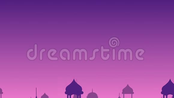 穆斯林斋月穆巴拉克用清真寺和月亮和星星灯笼问候视频的预览图