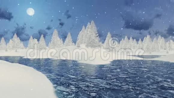 冬夜的雪原和冰湖视频的预览图