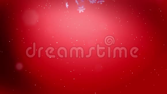 闪亮的3d雪花在红色背景下在夜间缓慢地漂浮在空气中用作圣诞新年贺卡视频的预览图