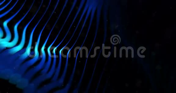 抽象的流波阵列彩色闪光与黑色背景技术的粒子闪耀蓝线视频的预览图
