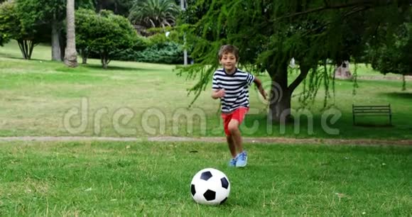 男孩在公园里踢足球视频的预览图
