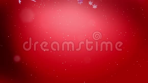 闪亮的3D雪花在空气中缓慢地漂浮在红色背景下在夜间发光作为圣诞动画使用新视频的预览图