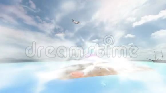 阴天有近云的岛屿海面平静视频的预览图