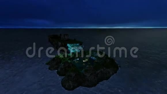 夜晚在开阔的海洋中的世界湖岛视频的预览图