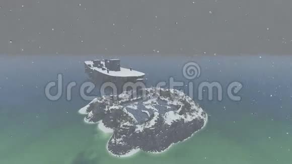 世界湖岛在雪地里开放的海洋视频的预览图