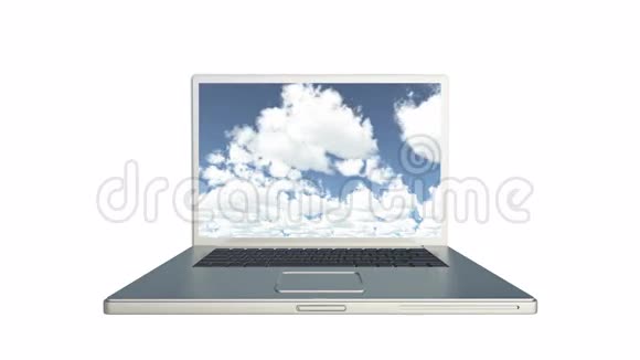 4k云计算机数据存储笔记本电脑播放视频的时间流逝云蓝天视频的预览图