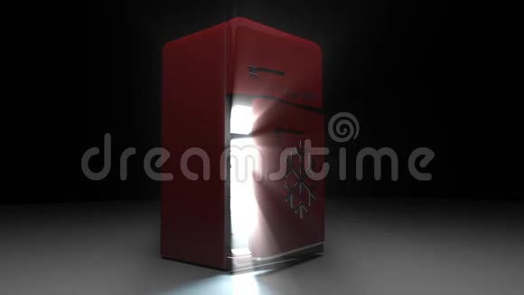打开复古冰箱红色复古颜色视频的预览图