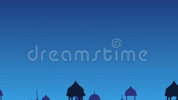 穆斯林斋月穆巴拉克用清真寺和月亮和星星灯笼问候视频的预览图