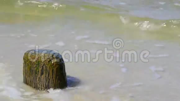 海滩上的石头在波罗的海有着柔软的海浪视频的预览图