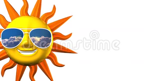 在白色文本空间上戴着太阳镜的太阳视频的预览图