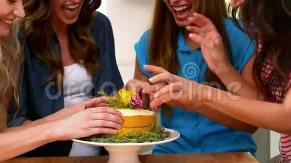 微笑的朋友吃蛋糕视频的预览图