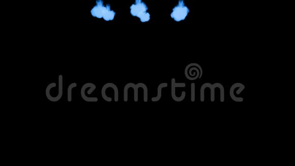 蓝色发光墨水溶解在水上的黑色背景与卢马哑光计算机仿真的三维渲染视频的预览图