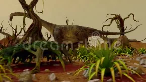 恐龙史前丛林景观山谷与恐龙真实的动画和运动视频的预览图