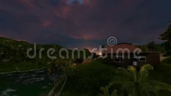 日落时分从绿色高地来的运河和船只视频的预览图