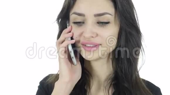 电话商务女性智能电话白色背景年轻视频的预览图