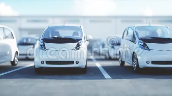 电动新车库存汽车经销商出售汽车生态学概念逼真的4k动画视频的预览图