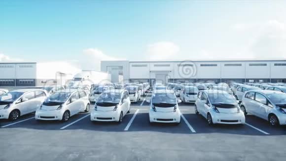 电动新车库存汽车经销商出售汽车生态学概念逼真的4k动画视频的预览图