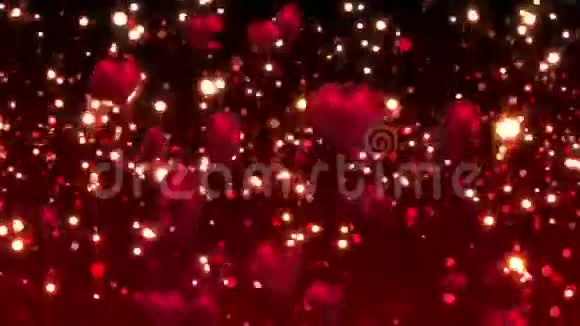 红色的心浮在闪闪发光的背景上视频的预览图