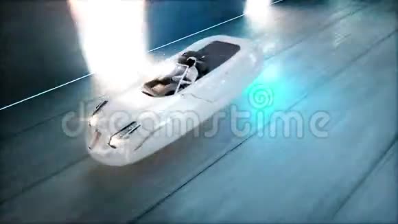 未来派飞车与妇女快速驾驶在SCIFI隧道科里多未来的概念现实的4k动画视频的预览图